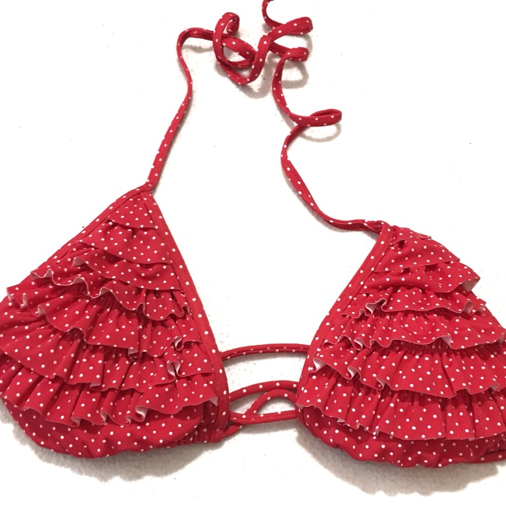 Black Poppy Bikini Top Red White Polka Dot XL